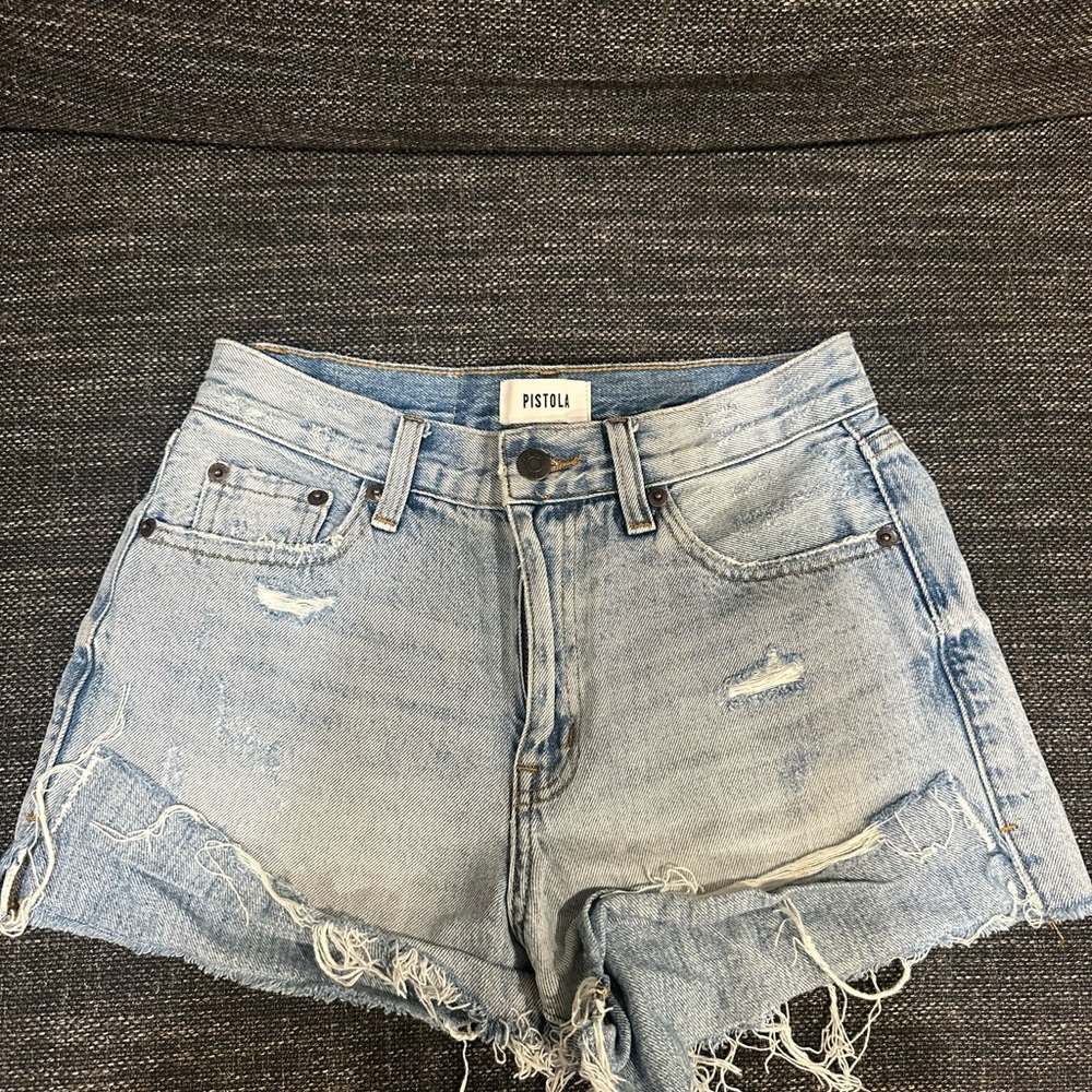 Pistola Women's Frayed Hem Jean Shorts - Light Blue